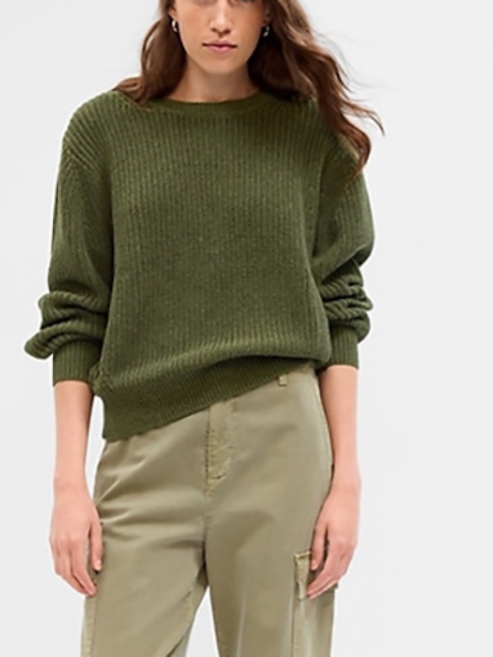 Gap Shaker Stitch Crewneck Sweater Deep Green Cotton Relaxed Fit Knit Women's XL